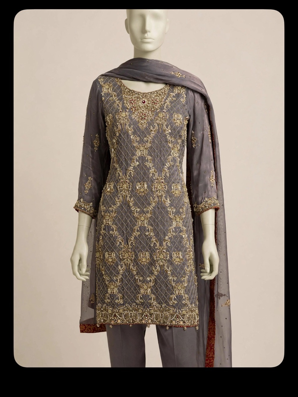 Embellished Grey Women's Tunic with Matching Dupatta